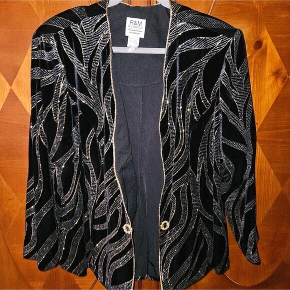 Vintage Embellished Black Velvet Jacket With and Silver with Gold Trim - Picture 14 of 16